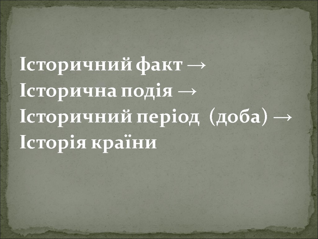 Історичний факт → Історична подія → Історичний період (доба) → Історія країни